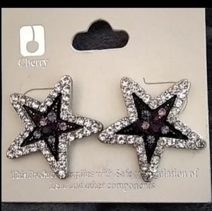 Cherry rhinestone star purple earrings